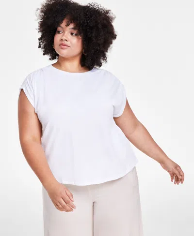 Bar Iii Trendy Plus Size Crewneck Bungee Top, Created For Macy's In Bright White