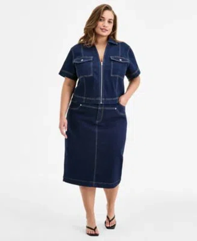Bar Iii Trendy Plus Size Denim Pocket Top Midi Skirt Exclusively At Macys In Blue