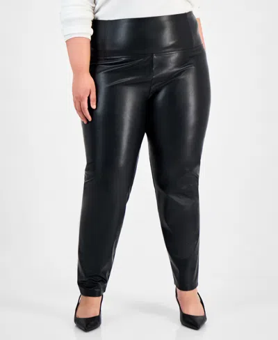 Bar Iii Trendy Plus Size Faux-leather Leggings, Macy's Exclusive In Black