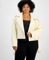 Bar Iii Women's Faux-leather Long-sleeve Moto Jacket, Exclusively At Macy's In Eggnog