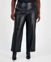 Bar Iii Trendy Plus Size Faux-leather Pants, Macy's Exclusive In Black