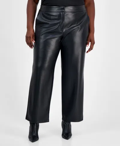 Bar Iii Trendy Plus Size Faux-leather Pants, Macy's Exclusive In Black