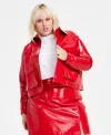 Bar Iii Trendy Plus Size Faux-leather Snap-front Jacket, Created For Macy's In Cherry