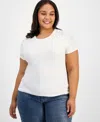 Bar Iii Trendy Plus Size Foiled Crewneck T Shirt High Rise Foiled Wide Leg Jeans Macys Exclusive In Blue