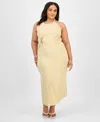 Bar Iii Trendy Plus Size Halter-neck Linen-blend Midi Dress, Exclusively At Macy's