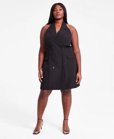 Bar Iii Trendy Plus Size Halter Sleeveless Blazer Dress, Exclusively At Macy's In Deep Black