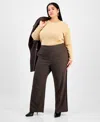 Bar Iii Trendy Plus Size Herringbone High Rise Wide-leg Pants, Macy's Exclusive In Multi