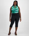 Bar Iii Trendy Plus Size High-rise Ponte Side-zip Capri Pants, Exclusively At Macy's In Deep Black