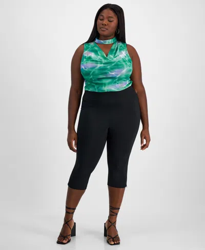 Bar Iii Trendy Plus Size High-rise Ponte Side-zip Capri Pants, Exclusively At Macy's In Deep Black