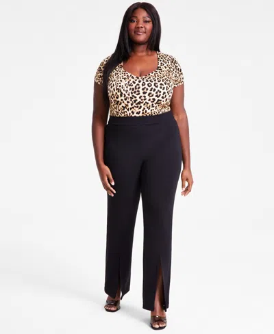 Bar Iii Trendy Plus Size High-rise Pull-on Ponte Flare-leg Pants, Exclusively At Macy's In Deep Black