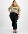 Bar Iii Trendy Plus Size High-rise Seam-front Leggings, Created For Macy's In Deep Black