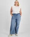 Bar Iii Trendy Plus Size High-rise Wide-leg Light-wash Jeans, Exclusively At Macy's In Throne