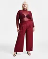 Bar Iii Trendy Plus Size High-rise Wide-leg Pants, Created For Macy's In Cherry Pie