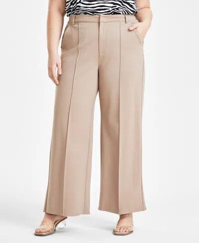 BAR III TRENDY PLUS SIZE HIGH-RISE WIDE-LEG PONTE-KNIT PANTS, CREATED FOR MACY'S