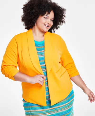 Bar Iii Trendy Plus Size Knit Drape-front Blazer, Created For Macy's In Fruity Orange