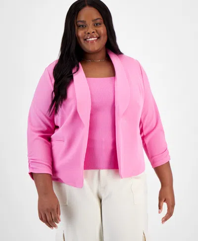 Bar Iii Trendy Plus Size Knit Drape-front Blazer, Created For Macy's