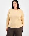 Bar Iii Trendy Plus Size Long Sleeve Ribbed Knit Top, Macy's Exclusive In Brown