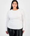 Bar Iii Trendy Plus Size Long Sleeve Ribbed Knit Top, Macy's Exclusive In Brown