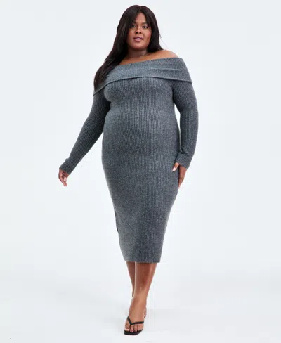 Bar Iii Trendy Plus Size Merlyn Off-the-shoulder Dress, Macy's Exclusive In Gray