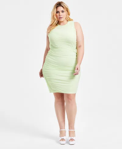 Bar Iii Trendy Plus Size Mesh Side-ruched Sleeveless Dress, Exclusively At  Macy's In Citrus Lime | ModeSens