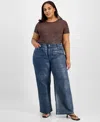Bar Iii Trendy Plus Size Metallic High-rise Wide-leg Jeans, Macy's Exclusive