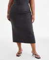 Bar Iii Trendy Plus Size Midi Sweater Skirt, Macy's Exclusive In Gray