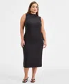 Bar Iii Trendy Plus Size Mock-neck Midi Dress, Exclusively At Macy's In Black