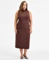 Bar Iii Trendy Plus Size Mock-neck Midi Dress, Exclusively At Macy's In Brown