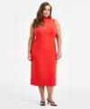Bar Iii Trendy Plus Size Mock-neck Midi Dress, Exclusively At Macy's In Orange