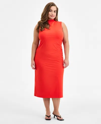 Bar Iii Trendy Plus Size Mock-neck Midi Dress, Exclusively At Macy's In Orange