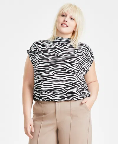 Bar Iii Trendy Plus Size Printed Blouson Tee, Created For Macy's In Sam Zebra D