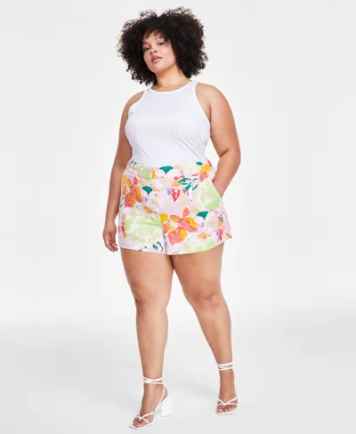 Bar Iii Trendy Plus Size Printed Linen Shorts, Created For Macy's In Alexa Floral
