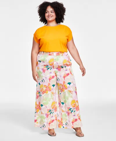 Bar Iii Trendy Plus Size Printed Pull-on Wide-leg Pants, Created For Macy's In Alexa Floral