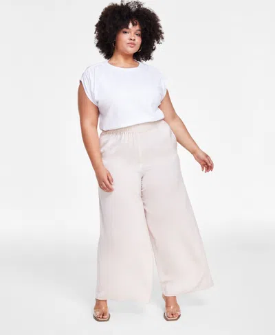 Bar Iii Trendy Plus Size Pull-on Wide-leg Pants, Created For Macy's In Cream Caramel