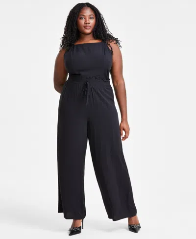 Bar Iii Trendy Plus Size Pull-on Wide-leg Pants, Created For Macy's In Deep Black