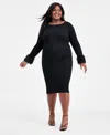 Bar Iii Trendy Plus Size Removable Faux-fur Cuff Dress, Macy's Exclusive In Black