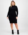 Bar Iii Trendy Plus Size Ribbed Sweater Dress, Macy's Exclusive In Black