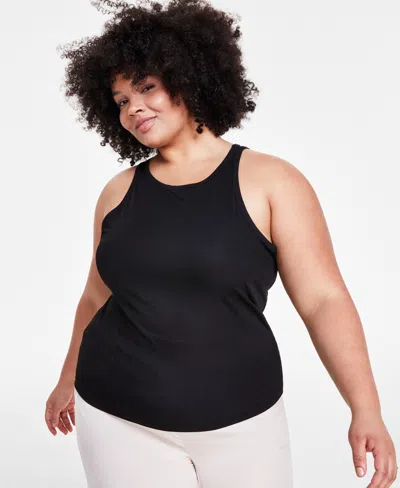 Bar Iii Trendy Plus Size Ribbed Tank Top, Created For Macy's In Deep Black