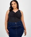 Bar Iii Trendy Plus Size Ruched V-neck Tank Top, Exclusively At Macy's