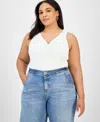 Bar Iii Trendy Plus Size Ruched V-neck Tank Top, Exclusively At Macy's In White