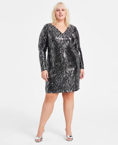 Bar Iii Trendy Plus Size Sequined Zebra-stripe Dress, Created For Macy's In  Black | ModeSens