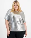 Bar Iii Trendy Plus Size Shine T Shirt Studded High Rise Leggings Created For Macys In Silver