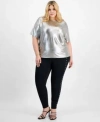 Bar Iii Trendy Plus Size Shine T Shirt Studded High Rise Leggings Created For Macys In Deep Black
