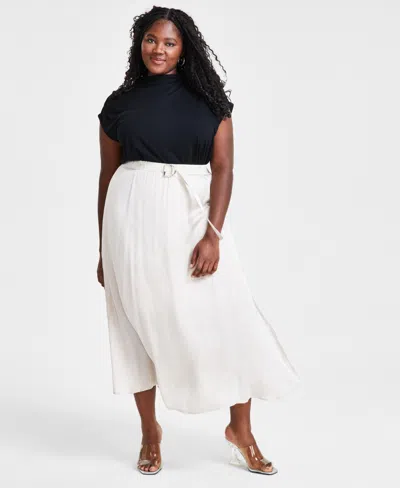 Bar Iii Trendy Plus Size Silky Belted Maxi Skirt, Created For Macy's In Birch Tree