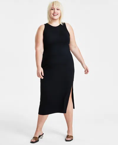 Bar Iii Trendy Plus Size Sleeveless Bodycon Maxi Dress, Created For Macy's In Deep Black