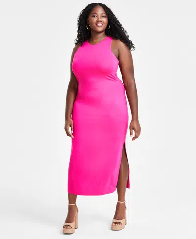 Bar Iii Trendy Plus Size Sleeveless Bodycon Maxi Dress, Created For Macy's In Pink Peacock