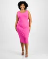 Bar Iii Trendy Plus Size Sleeveless Bodycon Midi Dress, Created For Macy's In Pinkadelic