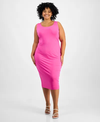 Bar Iii Trendy Plus Size Sleeveless Bodycon Midi Dress, Created For Macy's In Pinkadelic