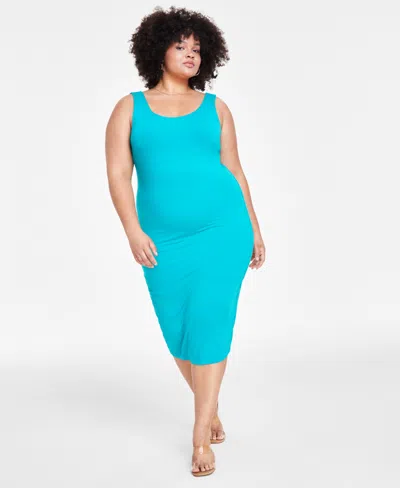 Bar Iii Trendy Plus Size Sleeveless Bodycon Midi Dress, Created For Macy's In Teal Oasis