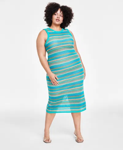 Bar Iii Trendy Plus Size Sleeveless Crochet Midi Dress, Created For Macy's In Stripe